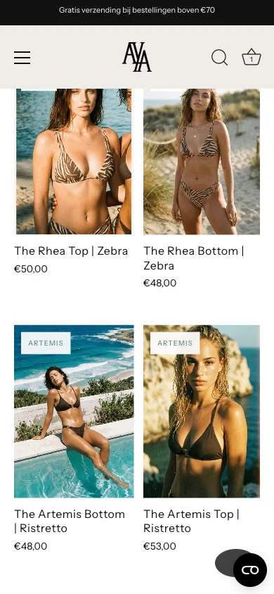 Voor: dezelfde collectiepagina zonder zichtbare filterknop