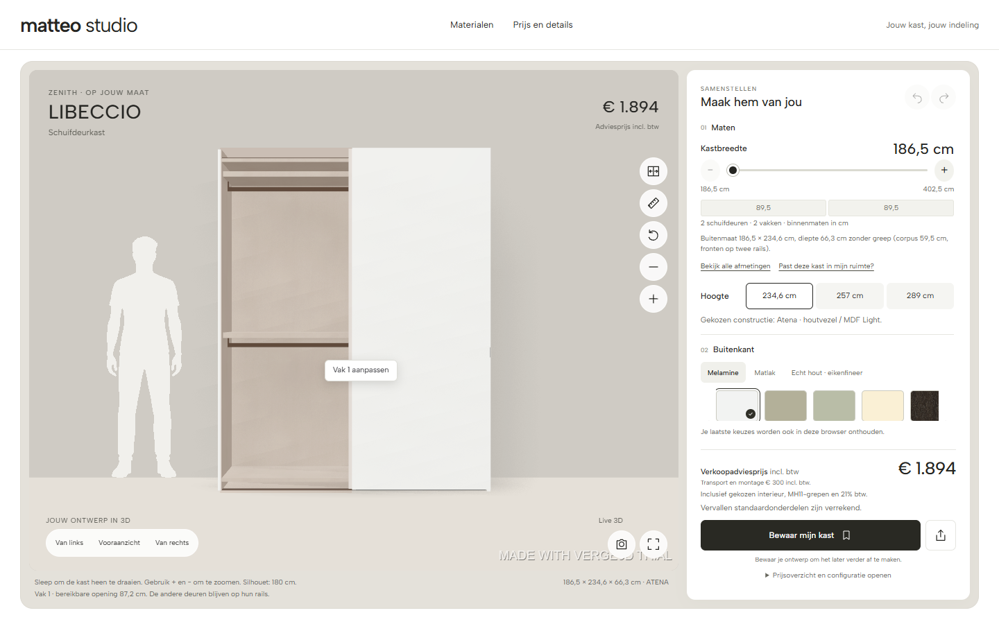 Echt scherm: de schuifdeurkast-configurator met interieurindeling